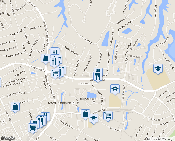 map of restaurants, bars, coffee shops, grocery stores, and more near 5312 Brookstone Lane in Virginia Beach