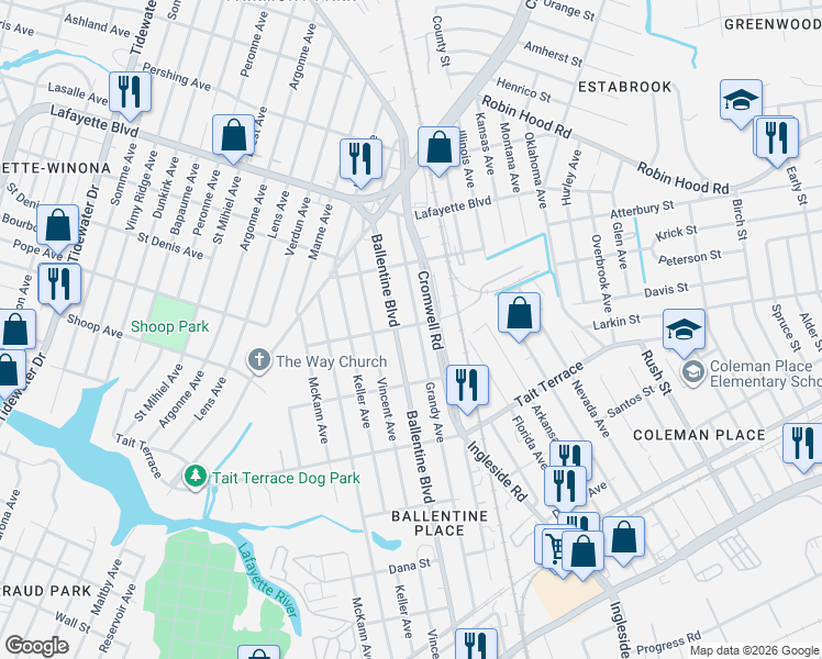 map of restaurants, bars, coffee shops, grocery stores, and more near in Norfolk