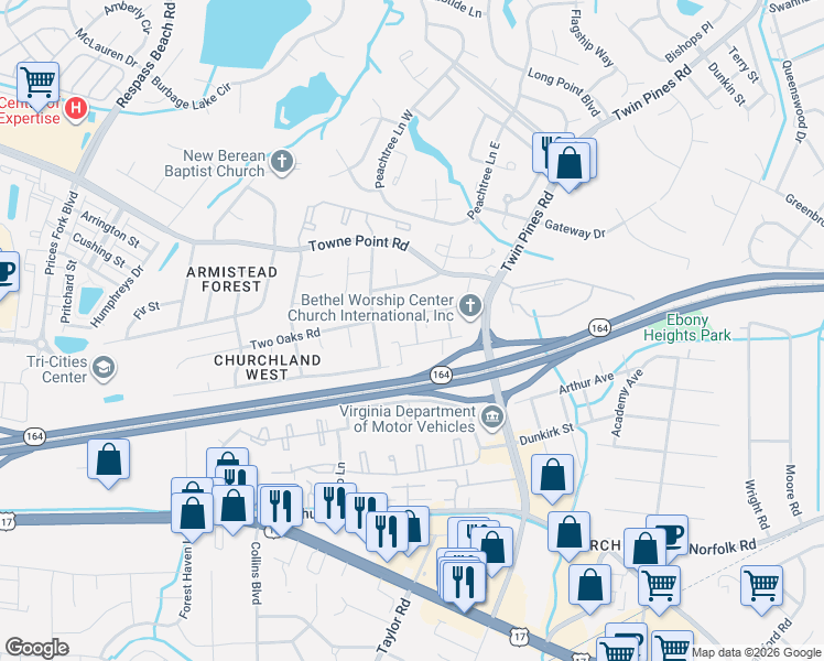 map of restaurants, bars, coffee shops, grocery stores, and more near 187 Pepperwood Place in Portsmouth