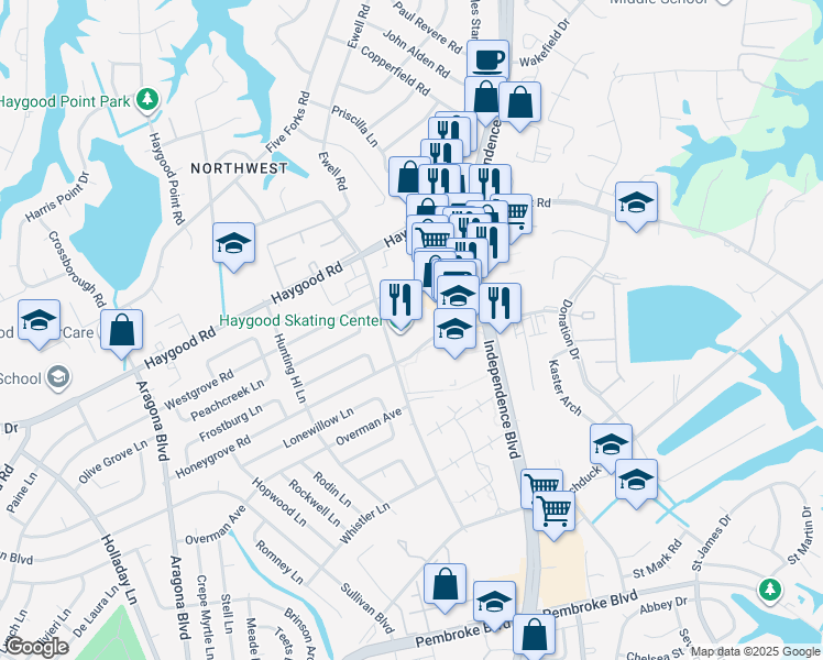 map of restaurants, bars, coffee shops, grocery stores, and more near 4656 Honeygrove Rd in Virginia Beach