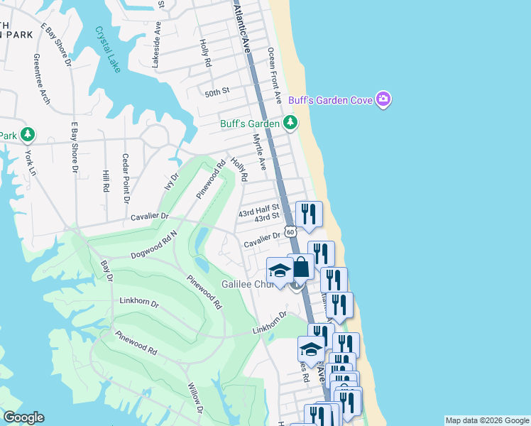 map of restaurants, bars, coffee shops, grocery stores, and more near 211 43rd Street in Virginia Beach