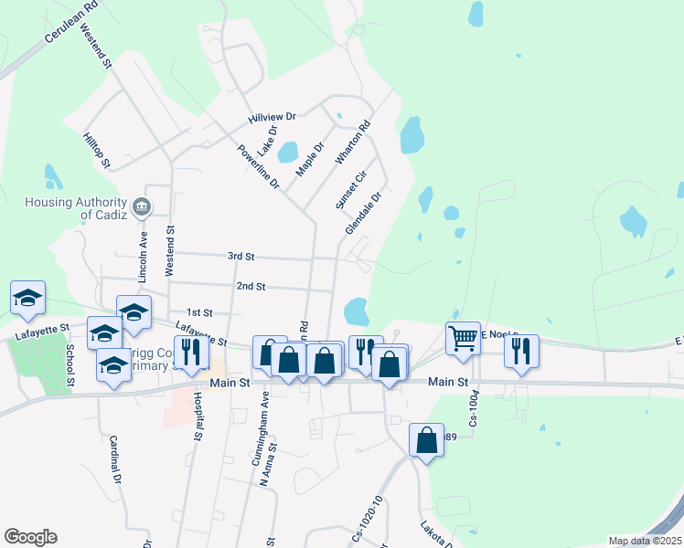 map of restaurants, bars, coffee shops, grocery stores, and more near 77-99 Glendale Dr in Cadiz