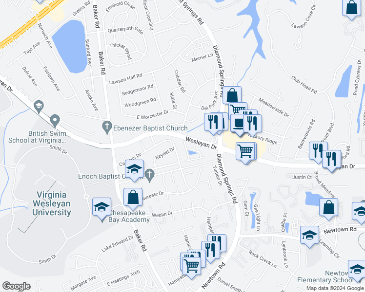 map of restaurants, bars, coffee shops, grocery stores, and more near 961 Turtle Pond Lane in Virginia Beach