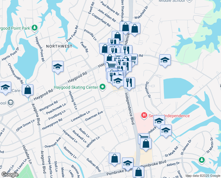 map of restaurants, bars, coffee shops, grocery stores, and more near 4656 Honeygrove Road in Virginia Beach