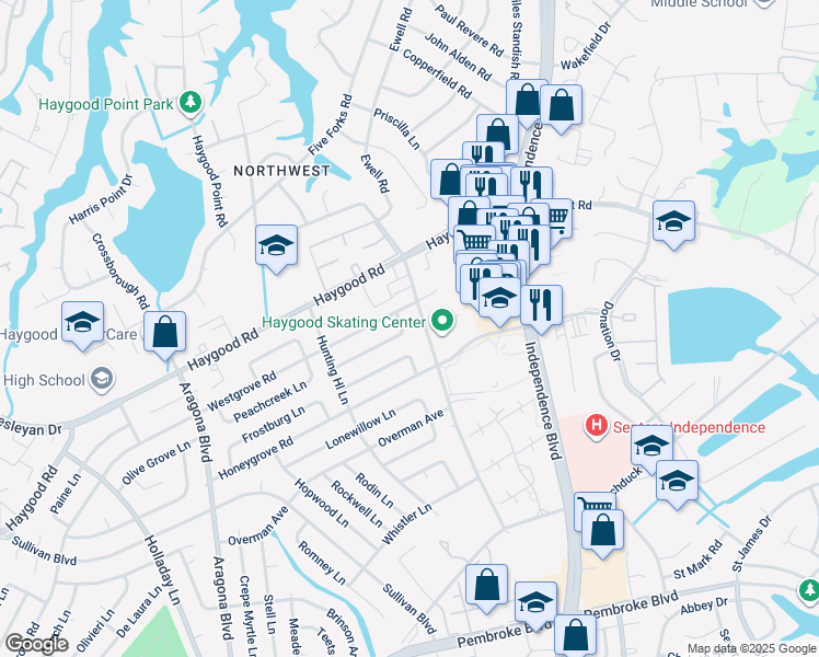 map of restaurants, bars, coffee shops, grocery stores, and more near 4709 Deerfield Lane in Virginia Beach