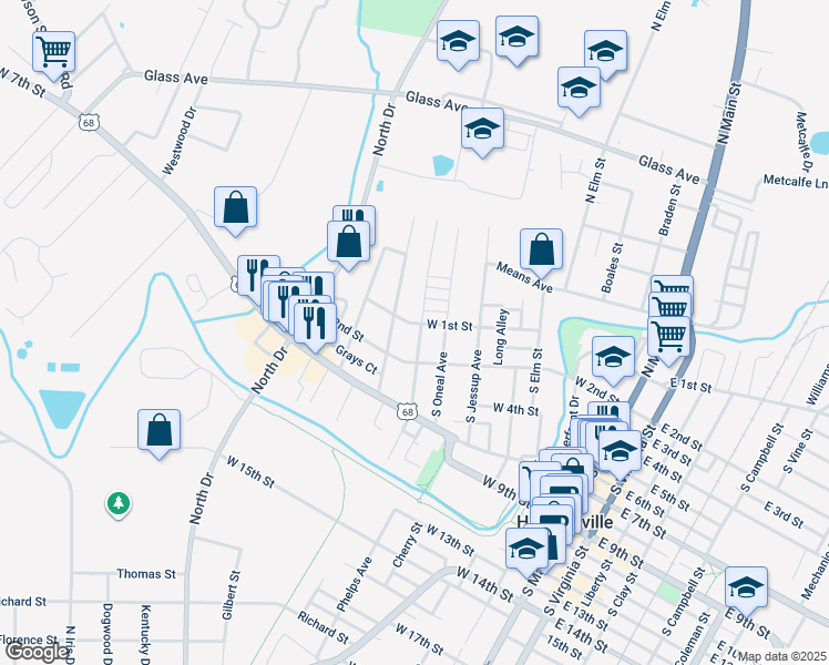 map of restaurants, bars, coffee shops, grocery stores, and more near 109 South Kentucky Avenue in Hopkinsville