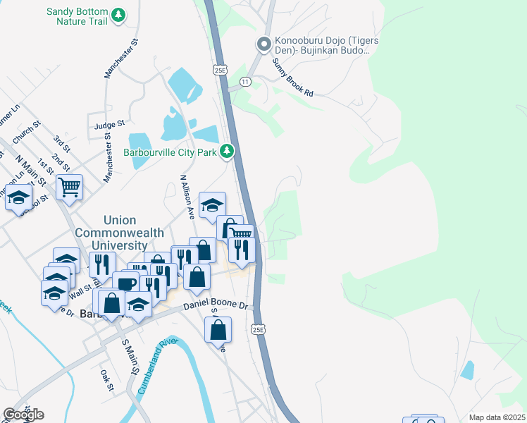 map of restaurants, bars, coffee shops, grocery stores, and more near 71 Spring Avenue in Barbourville