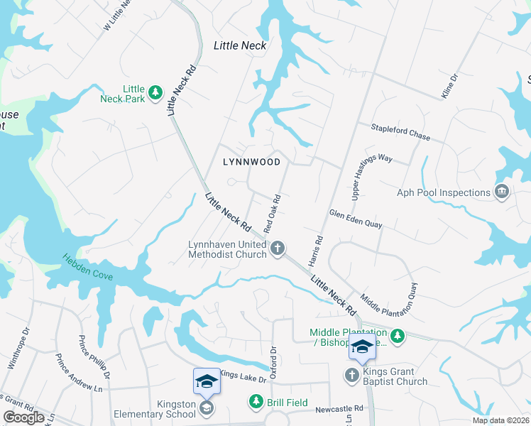 map of restaurants, bars, coffee shops, grocery stores, and more near 1039 Red Oak Road in Virginia Beach