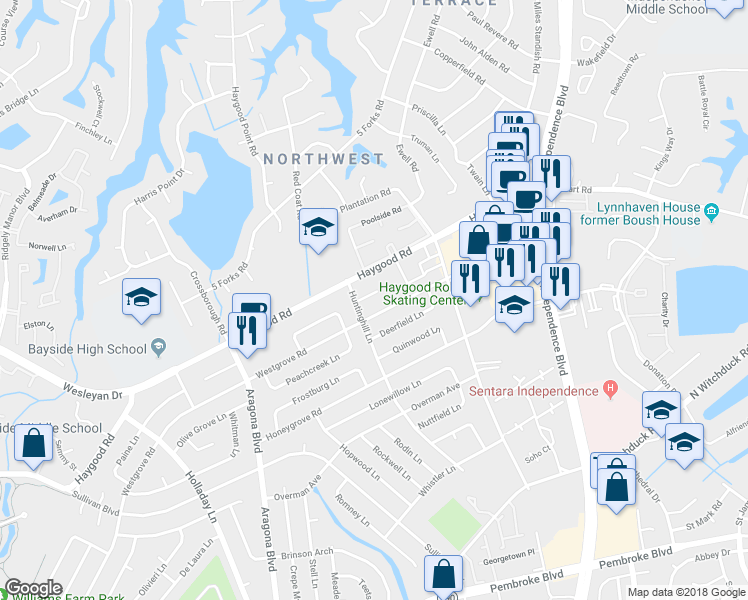 map of restaurants, bars, coffee shops, grocery stores, and more near 4741 Hunting Hill Court in Virginia Beach