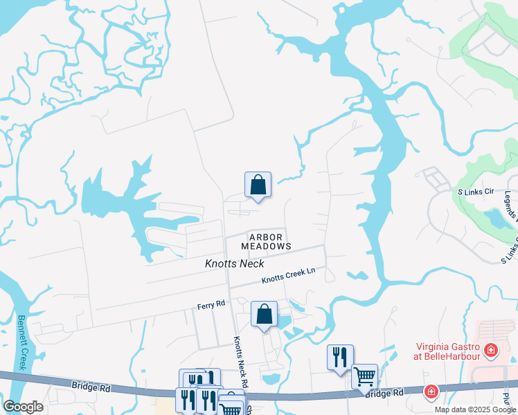map of restaurants, bars, coffee shops, grocery stores, and more near 6120 Knotts Neck Road in Suffolk