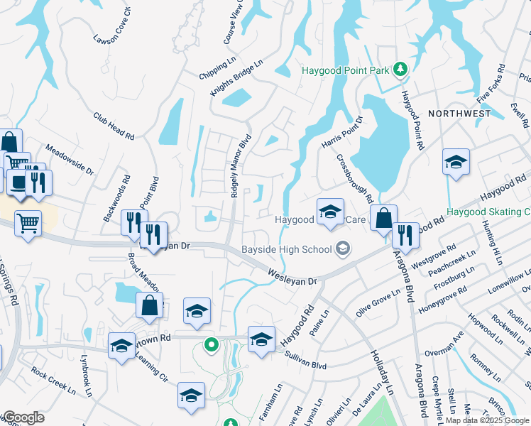 map of restaurants, bars, coffee shops, grocery stores, and more near Bathley Place in Virginia Beach