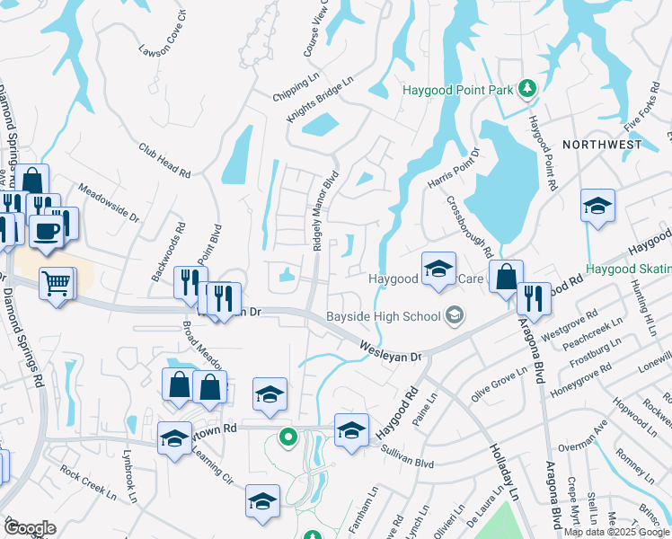 map of restaurants, bars, coffee shops, grocery stores, and more near 5208 Fulwood Court in Virginia Beach