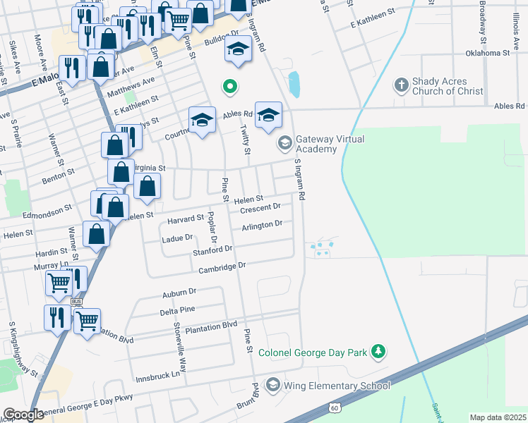 map of restaurants, bars, coffee shops, grocery stores, and more near 917 Crescent Drive in Sikeston