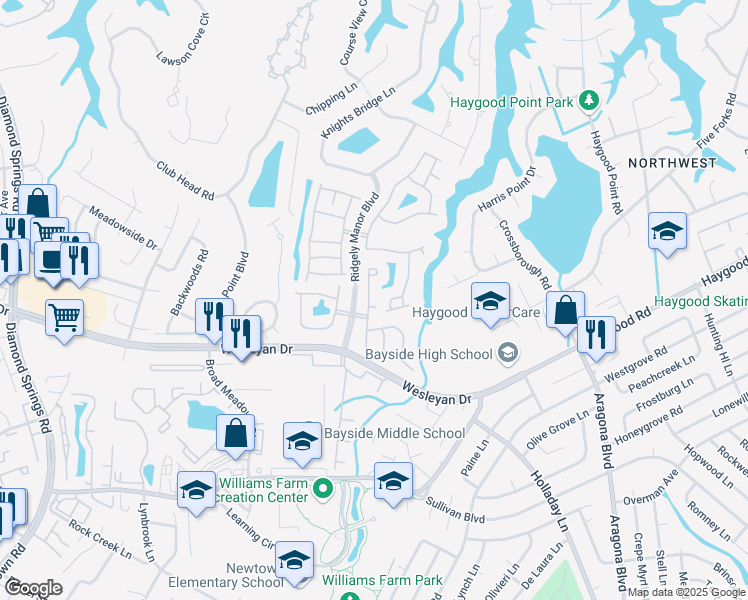 map of restaurants, bars, coffee shops, grocery stores, and more near 5208 Fulwood Court in Virginia Beach