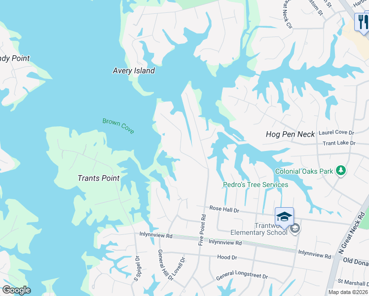 map of restaurants, bars, coffee shops, grocery stores, and more near 1296 Holly Point Road in Virginia Beach