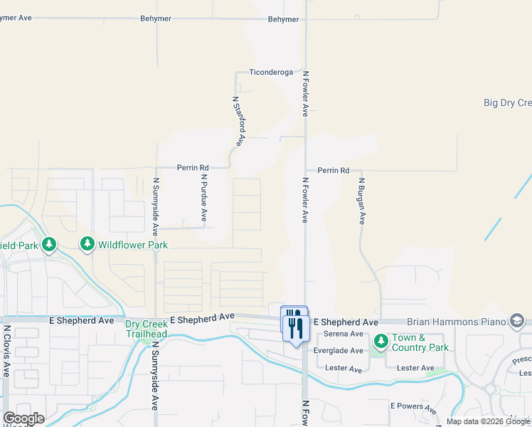 map of restaurants, bars, coffee shops, grocery stores, and more near 9464 North Stanford Avenue in Clovis