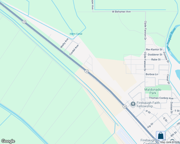 map of restaurants, bars, coffee shops, grocery stores, and more near 27 N Street in Firebaugh