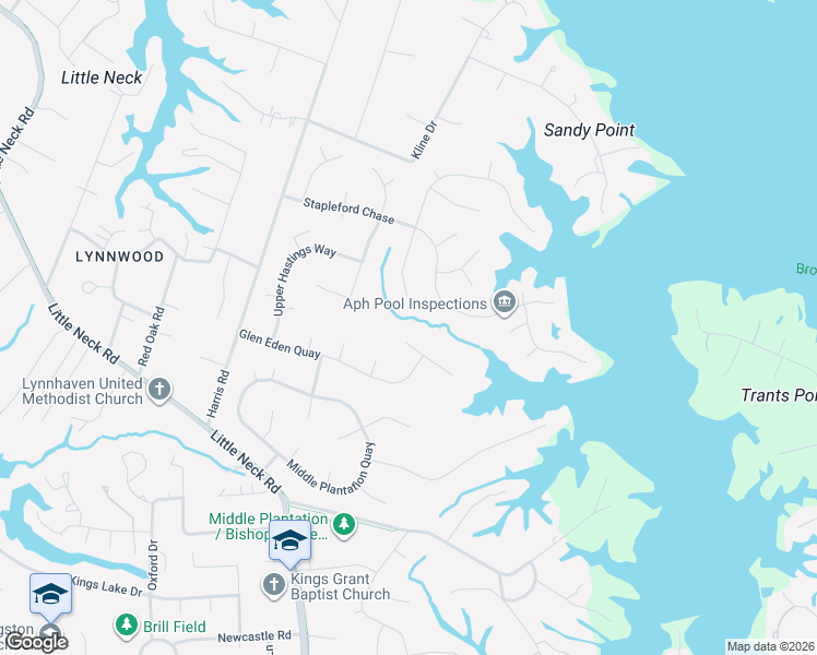 map of restaurants, bars, coffee shops, grocery stores, and more near 3332 Upper Palace Green in Virginia Beach