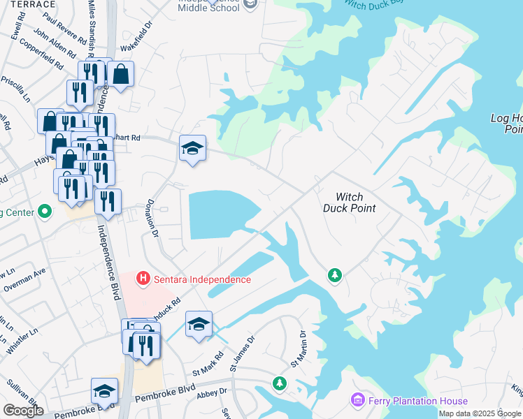 map of restaurants, bars, coffee shops, grocery stores, and more near 4316 North Witchduck Road in Virginia Beach
