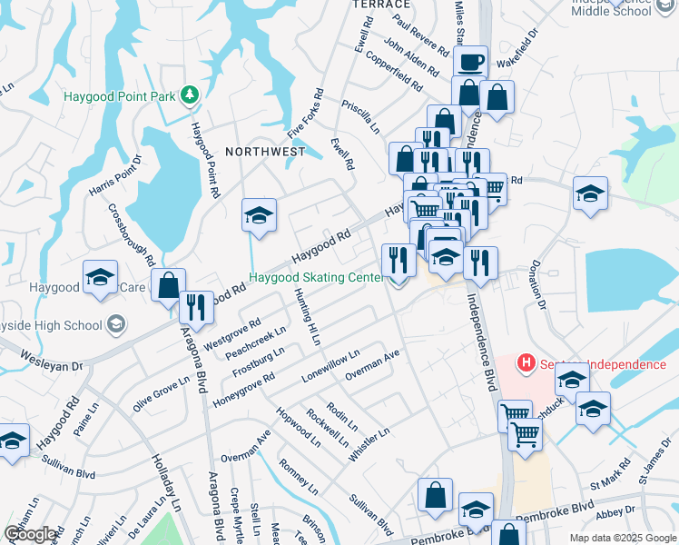map of restaurants, bars, coffee shops, grocery stores, and more near 4724 Westgrove Road in Virginia Beach