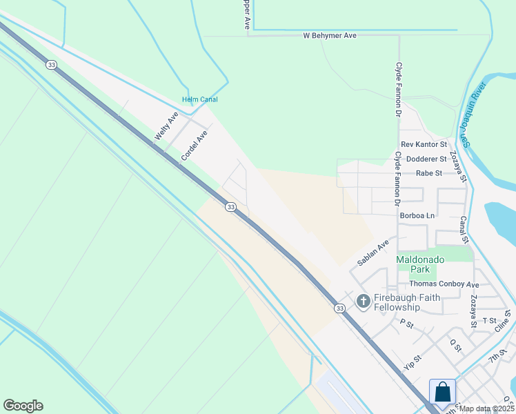 map of restaurants, bars, coffee shops, grocery stores, and more near 27 N Street in Firebaugh