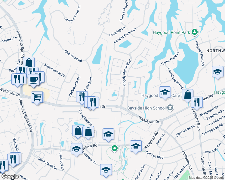 map of restaurants, bars, coffee shops, grocery stores, and more near 5344 Charmont Court in Virginia Beach