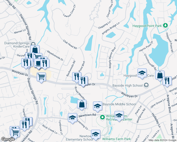 map of restaurants, bars, coffee shops, grocery stores, and more near 5319 Deford Road in Virginia Beach