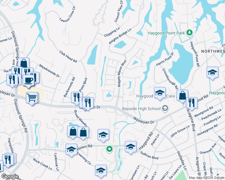 map of restaurants, bars, coffee shops, grocery stores, and more near 1029 Grace Hill Drive in Virginia Beach