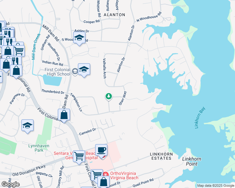 map of restaurants, bars, coffee shops, grocery stores, and more near 1848 Eden Way in Virginia Beach