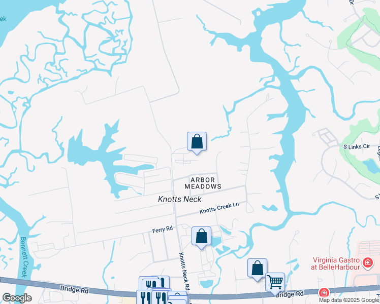 map of restaurants, bars, coffee shops, grocery stores, and more near 6120 Knotts Neck Road in Suffolk