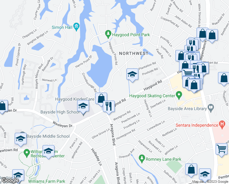 map of restaurants, bars, coffee shops, grocery stores, and more near 4700 Pickle Barn Court in Virginia Beach