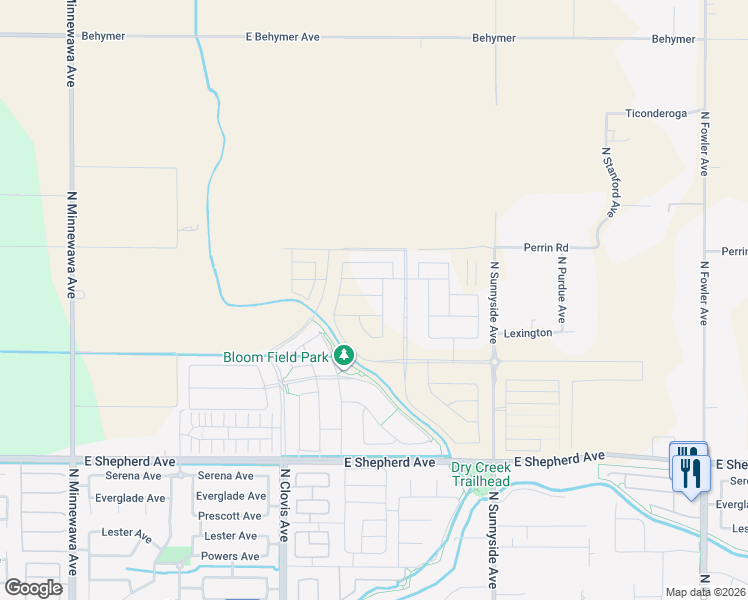 map of restaurants, bars, coffee shops, grocery stores, and more near 4648 East Shepherd Avenue in Clovis