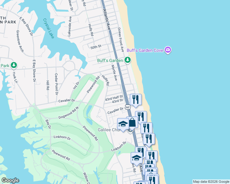 map of restaurants, bars, coffee shops, grocery stores, and more near 211 43rd Street in Virginia Beach