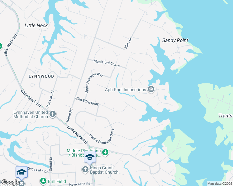 map of restaurants, bars, coffee shops, grocery stores, and more near 3332 Upper Palace Green in Virginia Beach