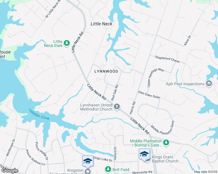 map of restaurants, bars, coffee shops, grocery stores, and more near 1039 Red Oak Road in Virginia Beach