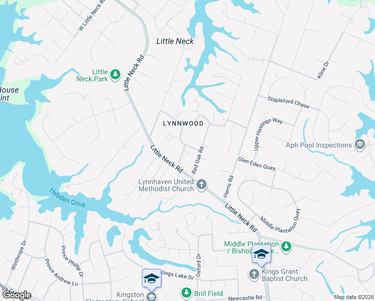 map of restaurants, bars, coffee shops, grocery stores, and more near 1039 Red Oak Road in Virginia Beach