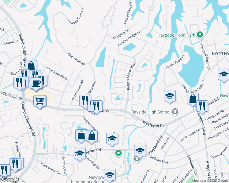 map of restaurants, bars, coffee shops, grocery stores, and more near 5344 Charmont Court in Virginia Beach