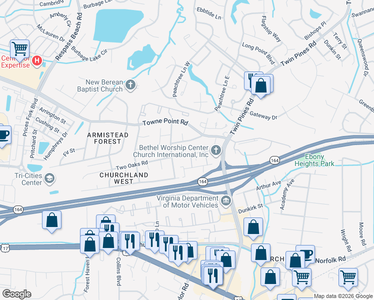 map of restaurants, bars, coffee shops, grocery stores, and more near 187 Pepperwood Place in Portsmouth