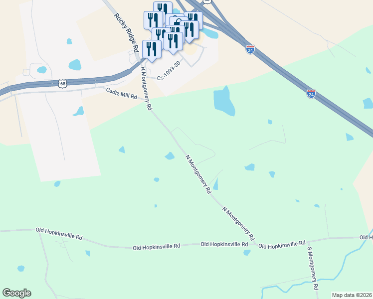 map of restaurants, bars, coffee shops, grocery stores, and more near North Montgomery Road in Cadiz