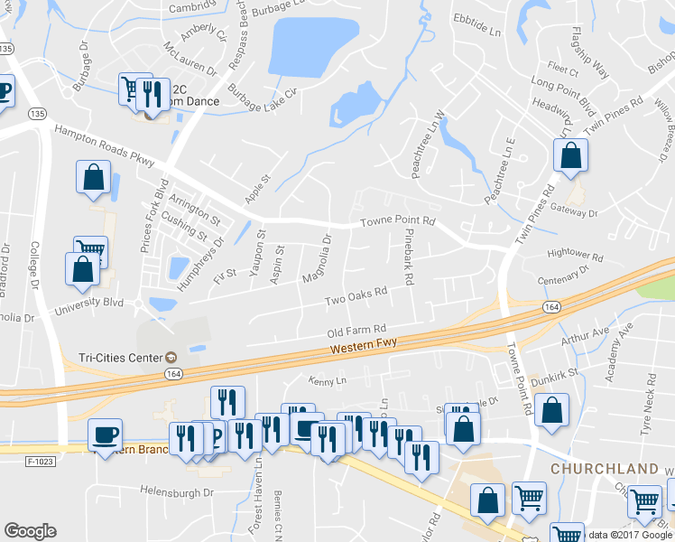 map of restaurants, bars, coffee shops, grocery stores, and more near 3724 Red Barn Road in Portsmouth