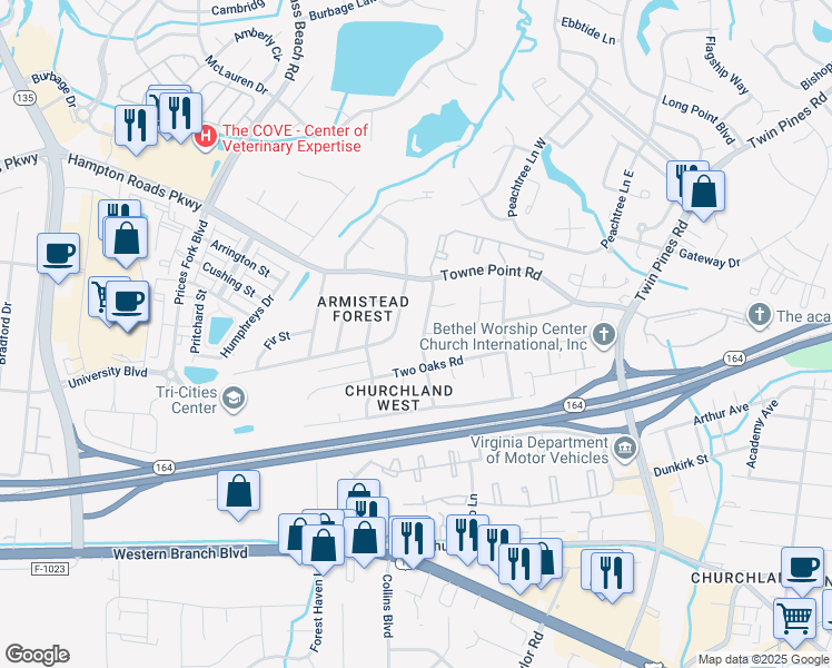 map of restaurants, bars, coffee shops, grocery stores, and more near 3724 Red Barn Road in Portsmouth