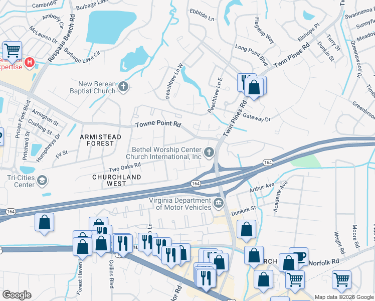 map of restaurants, bars, coffee shops, grocery stores, and more near 187 Pepperwood Place in Portsmouth