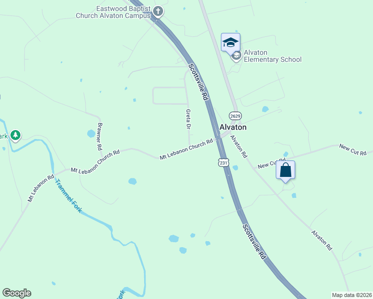 map of restaurants, bars, coffee shops, grocery stores, and more near 313 Mount Lebanon Church Road in Alvaton