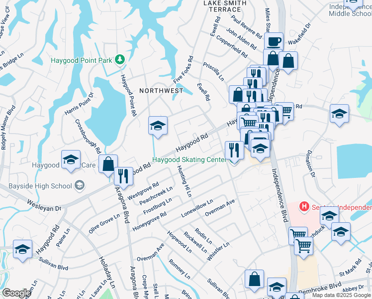 map of restaurants, bars, coffee shops, grocery stores, and more near 4796 Haygood Road in Virginia Beach
