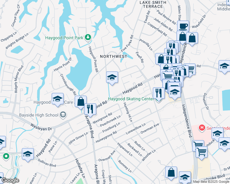 map of restaurants, bars, coffee shops, grocery stores, and more near 4808 Haygood Road in Virginia Beach