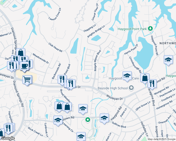 map of restaurants, bars, coffee shops, grocery stores, and more near 5337 Tamworth Place in Virginia Beach
