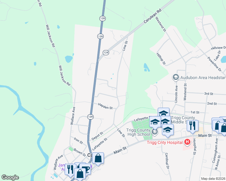 map of restaurants, bars, coffee shops, grocery stores, and more near 123 Martindale Drive in Cadiz