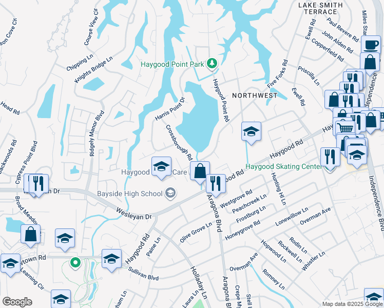 map of restaurants, bars, coffee shops, grocery stores, and more near 4672 Crossborough Road in Virginia Beach