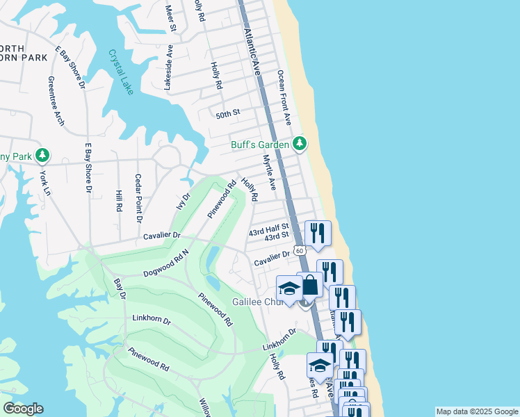 map of restaurants, bars, coffee shops, grocery stores, and more near 314 45th Street in Virginia Beach