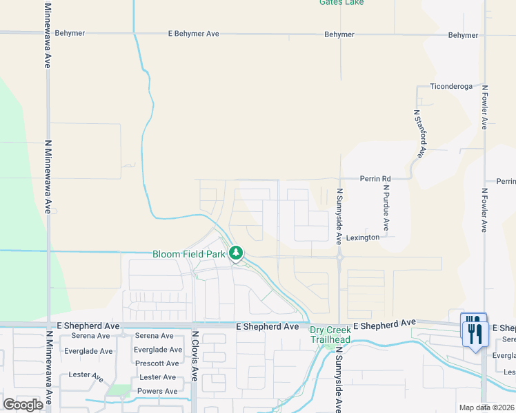 map of restaurants, bars, coffee shops, grocery stores, and more near 1039 Plum Tree Avenue in Clovis